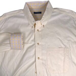 Burberry London Mens XL Pale Yellow Button Down Shirt Nova Check Trim USA